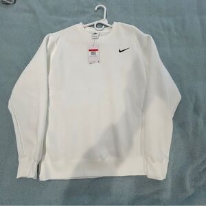 Nike Men's White Crewneck Sweatshirt with Black Swoosh